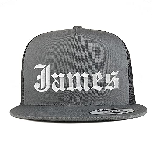 Trendy Apparel Shop James Old English 5 Panel Flatbill Trucker Cap