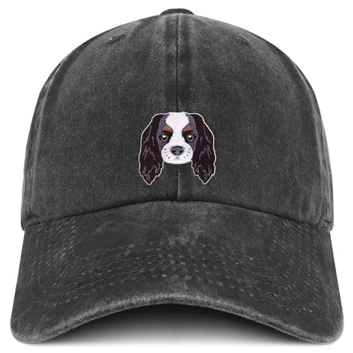 Trendy Apparel Shop Cavalier King Embroidered Patch Pigment Dyed Soft Cotton Baseball Cap
