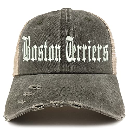 Trendy Apparel Shop Old English Boston Terriers Frayed Bill Trucker Mesh Back Cap