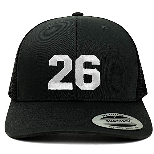 Trendy Apparel Shop Number 26 White Thread Embroidered Retro Trucker Mesh Cap