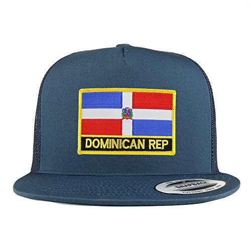 Trendy Apparel Shop Dominican Republic Flag 5 Panel Flatbill Trucker Mesh Cap