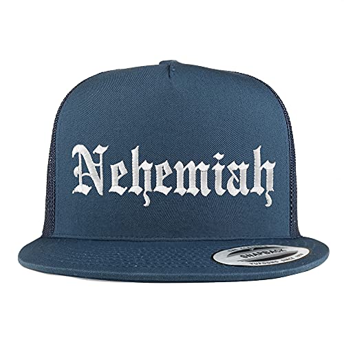 Trendy Apparel Shop Nehemiah Old English 5 Panel Flatbill Trucker Cap