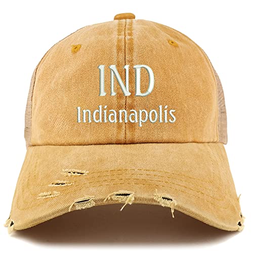 Trendy Apparel Shop IND Indianapolis Embroidered Frayed Bill Trucker Mesh Back Cap