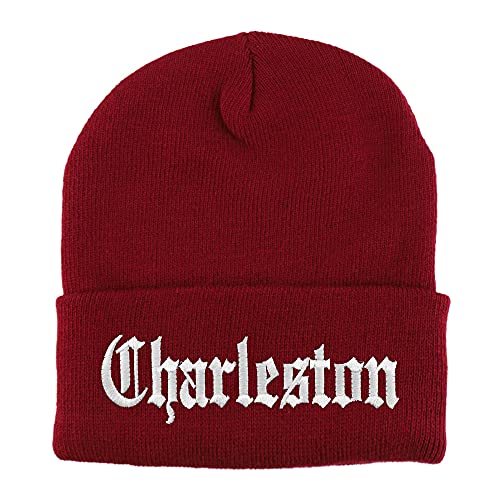 Trendy Apparel Shop Charleston Old English Embroidered Long Cuff Beanie
