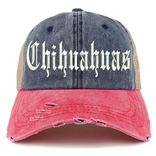 Trendy Apparel Shop Old English Chihuahuas Frayed Bill Trucker Mesh Back Cap