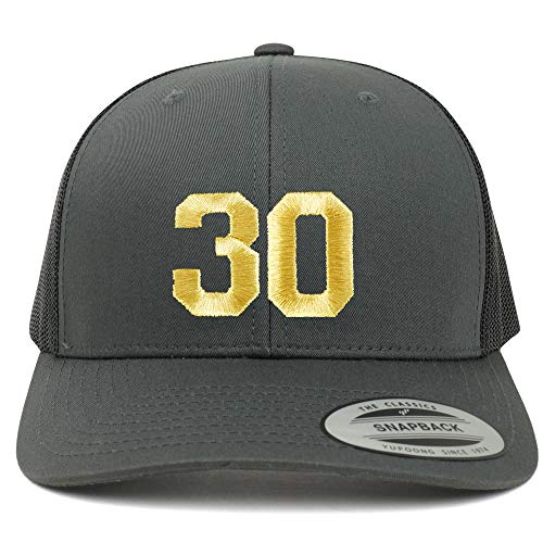 Trendy Apparel Shop Number 30 Gold Thread Embroidered Retro Trucker Mesh Cap