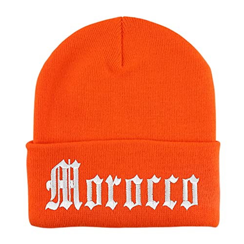Trendy Apparel Shop Morocco State Old English Embroidered Long Cuff Beanie