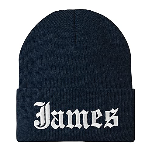 Trendy Apparel Shop James Old English Embroidered Long Cuff Beanie