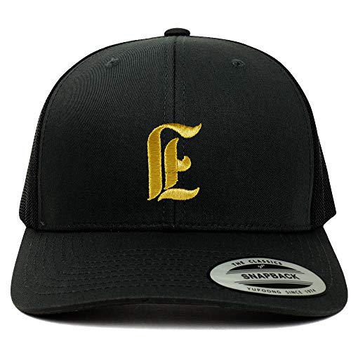 Trendy Apparel Shop Old English Gold I Embroidered Retro Trucker Mesh Baseball Cap