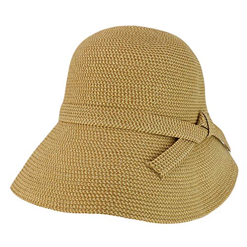 Trendy Apparel Shop Women's UPF 50+ Paper Braid Tweed Slanted Brim Cloche Hat