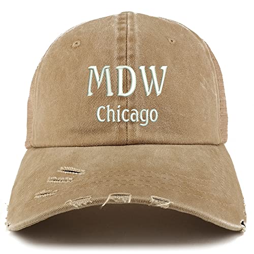 Trendy Apparel Shop MDW Chicago Embroidered Frayed Bill Trucker Mesh Back Cap