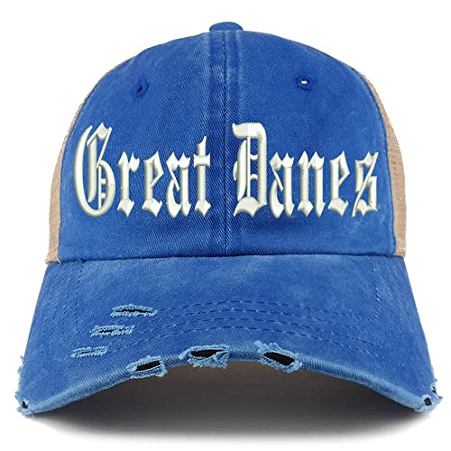 Trendy Apparel Shop Old English Great Danes Frayed Bill Trucker Mesh Back Cap