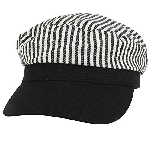 Trendy Apparel Shop Cotton Sailor Captain Striped Canvas Baker Boy Cap