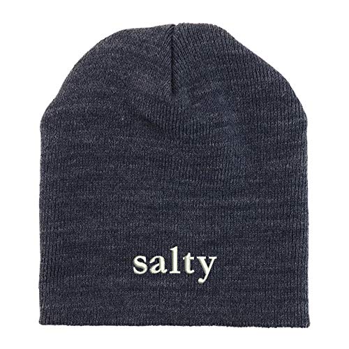 Trendy Apparel Shop Salty Embroidered Made in USA Short Acrylic Knit Winter Beanie Hat