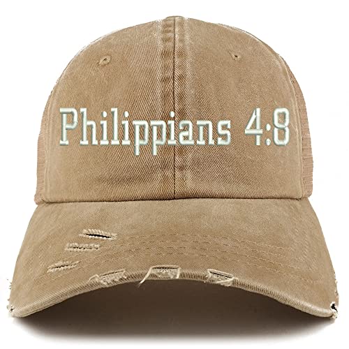 Trendy Apparel Shop Philippians 4:8 Frayed Bill Trucker Mesh Back Cap