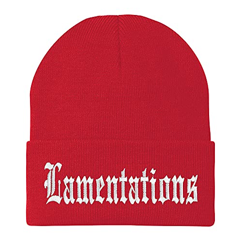 Trendy Apparel Shop Lamentations Old English Embroidered Long Cuff Beanie