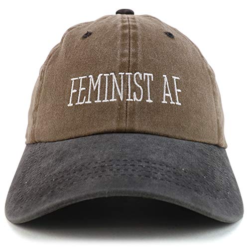 Trendy Apparel Shop Feminist AF Text Embroidered Washed Cotton Unstructured Baseball Cap