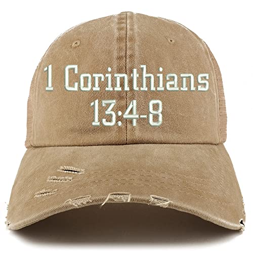 Trendy Apparel Shop 1 Corinthians 13:4-8 Frayed Bill Trucker Mesh Back Cap