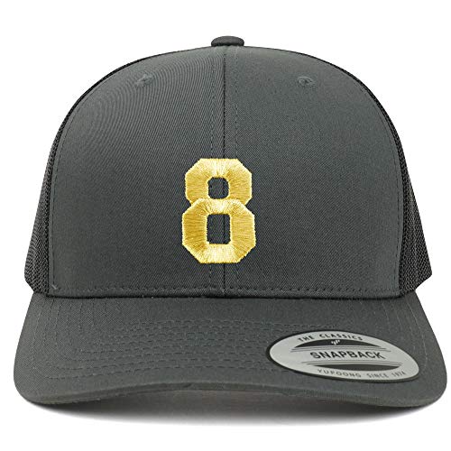 Trendy Apparel Shop Number 8 Gold Thread Embroidered Retro Trucker Mesh Cap