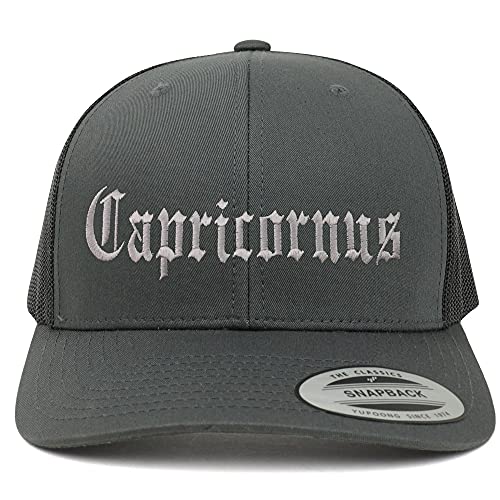 Trendy Apparel Shop Capricornus Old English 6 Panel Trucker Mesh Cap
