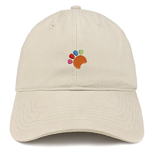Trendy Apparel Shop Colorful Dog Paw Embroidered Brushed Cotton Dad Hat Ball Cap - Stone