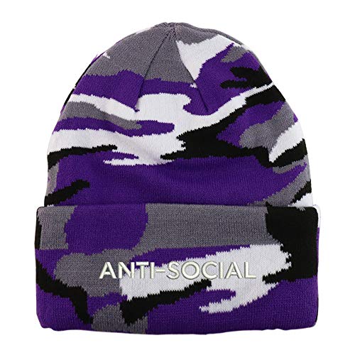 Trendy Apparel Shop Anti Social Embroidered Made in USA Camo Beanie