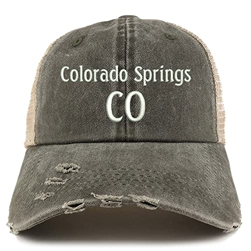 Trendy Apparel Shop Colorado Springs CO Embroidered Frayed Bill Trucker Mesh Back Cap