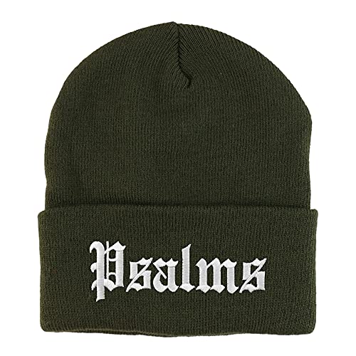 Trendy Apparel Shop Psalms Old English Embroidered Long Cuff Beanie