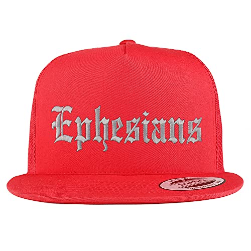 Trendy Apparel Shop Ephesians Old English 5 Panel Flatbill Trucker Cap