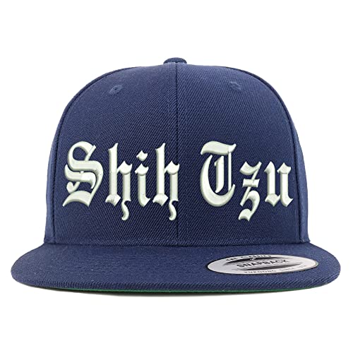 Trendy Apparel Shop Old English Shih Tzu Embroidered Flatbill Snapback