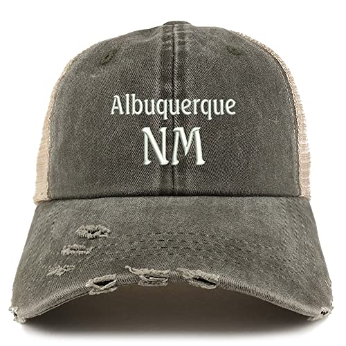 Trendy Apparel Shop Albuquerque NM Embroidered Frayed Bill Trucker Mesh Back Cap