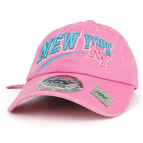 Trendy Apparel Shop New York NY Text 3D Embroidered Baseball Cap Long Tail Strap