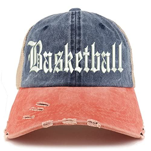 Trendy Apparel Shop Old English Basketball Frayed Bill Trucker Mesh Back Cap