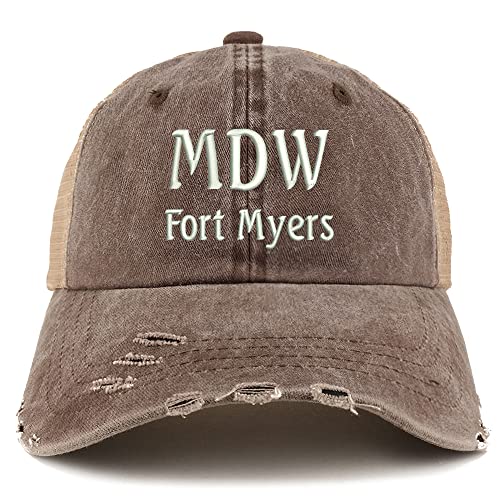 Trendy Apparel Shop MDW Fort Myers Embroidered Frayed Bill Trucker Mesh Back Cap