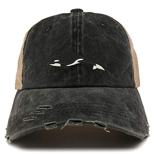 Trendy Apparel Shop Orca Killer Whale Pigment Dyed Mesh Back Frayed Bill Cap