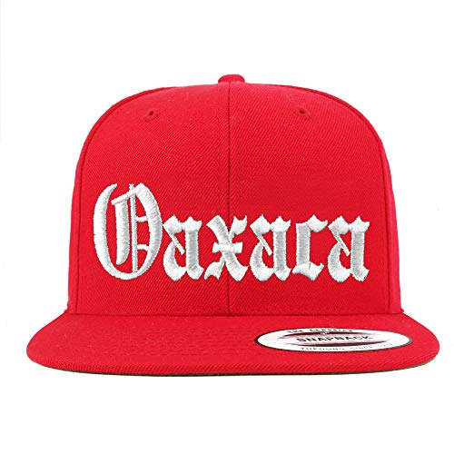 Trendy Apparel Shop Old English Oaxaca White Embroidered Flatbill Snapback Baseball Cap