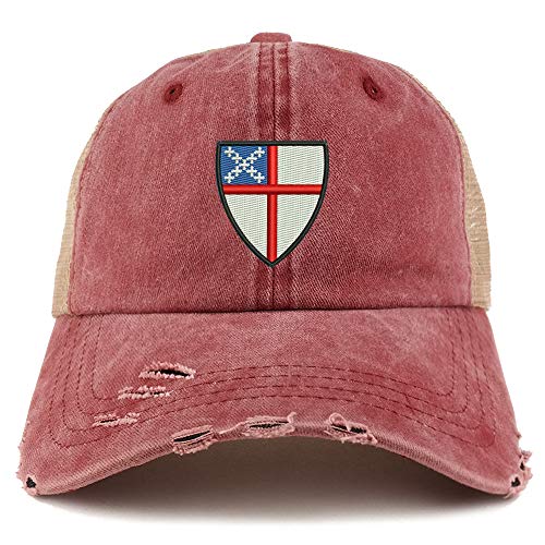 Trendy Apparel Shop Episcopal Shield Pigment Dyed Mesh Back Frayed Bill Cap