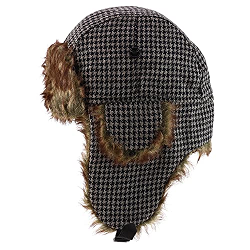Trendy Apparel Shop Faux Fur Houndstooth Plaid Earflap Winter Trooper Hat
