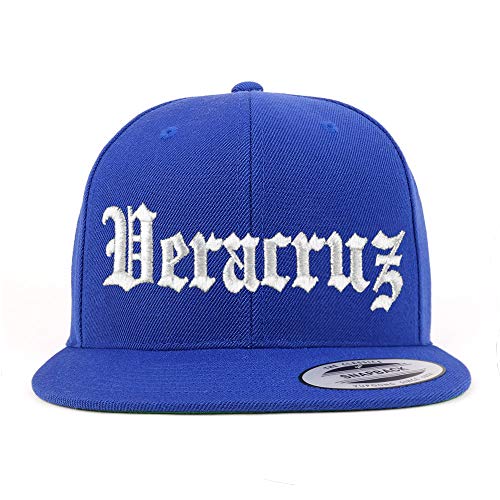 Trendy Apparel Shop Old English Veracruz White Embroidered Flatbill Snapback Baseball Cap