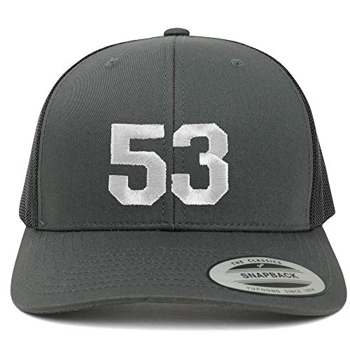 Trendy Apparel Shop Number 53 White Thread Embroidered Retro Trucker Mesh Cap