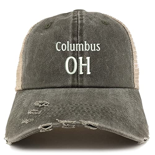 Trendy Apparel Shop Columbus OH Embroidered Frayed Bill Trucker Mesh Back Cap