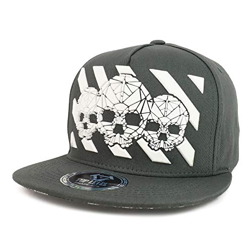 Trendy Apparel Shop Three Skulls Rubber Patch 5 Panel Flatbill Snapback Cap