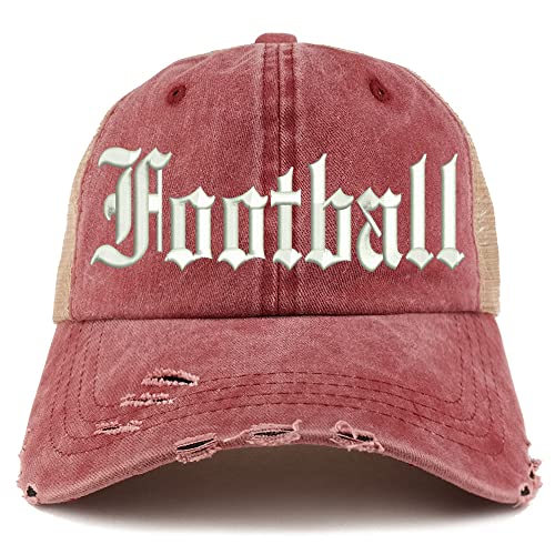 Trendy Apparel Shop Old English Football Frayed Bill Trucker Mesh Back Cap
