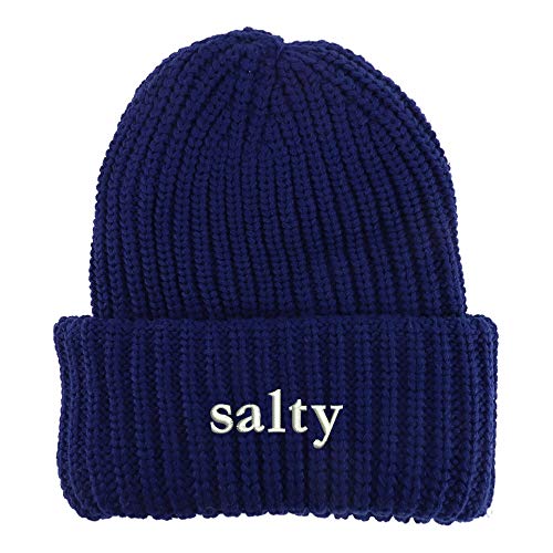 Trendy Apparel Shop Salty Embroidered Long Cuffed Thick Ribbed Knit Beanie