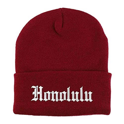 Trendy Apparel Shop Honolulu Old English Embroidered Long Cuff Beanie