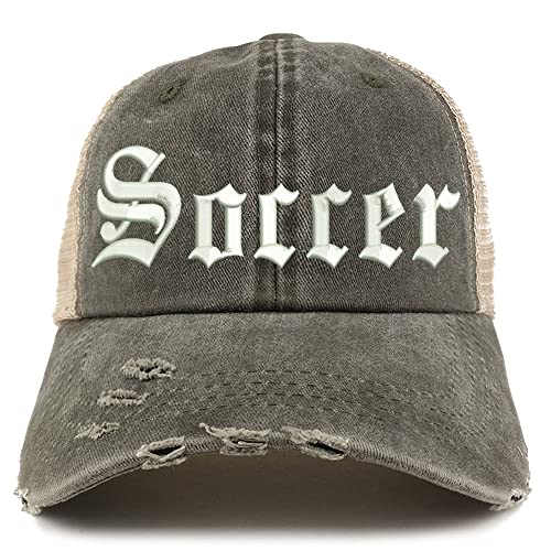 Trendy Apparel Shop Old English Soccer Frayed Bill Trucker Mesh Back Cap