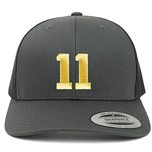 Trendy Apparel Shop Number 11 Gold Thread Embroidered Retro Trucker Mesh Cap