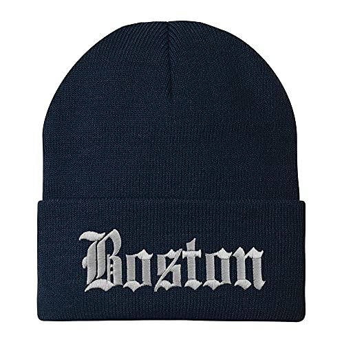 Trendy Apparel Shop Boston Old English Embroidered Long Cuff Beanie