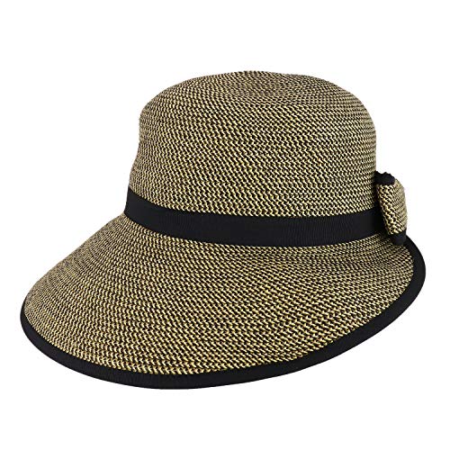 Trendy Apparel Shop UPF 50+ 4 Inch Split Brim Bow Paper Braid Tweed Sun Hat