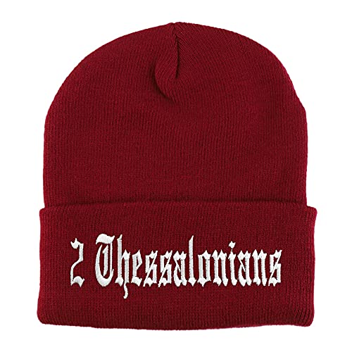 Trendy Apparel Shop 2 Thessalonians Old English Embroidered Long Cuff Beanie